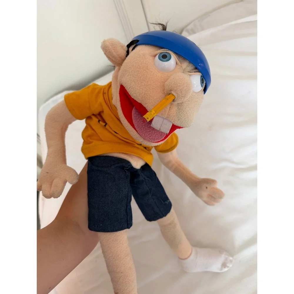 SML Jeffy Puppet SuperMarioLogan Plush Hand Puppet Yellow Shirt Blue Helmet
